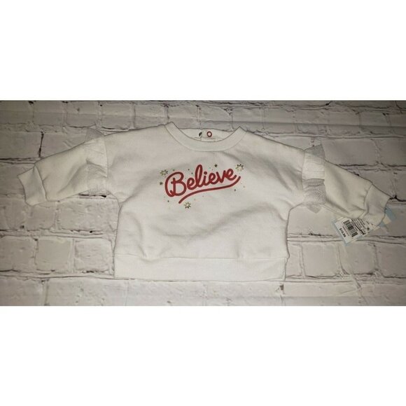 NWT Cat & Jack Baby Girls Cream 0-3mo Believe Holiday Sweater - Picture 1 of 2